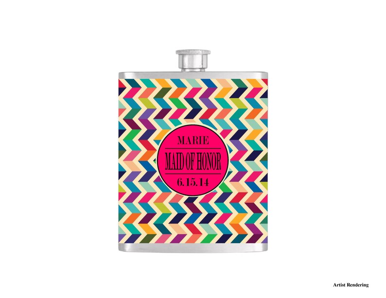 Personalized Flask Name Monogram on Multicolor Chevron Pattern - Etsy