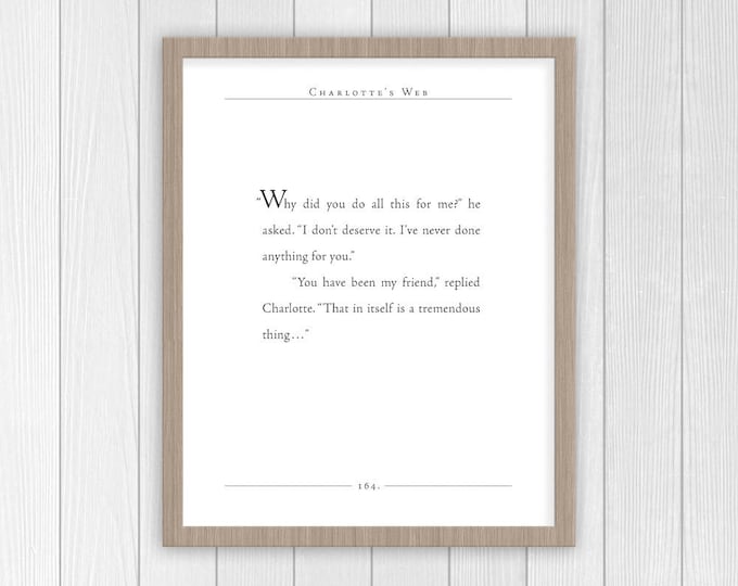 Featured listing image: Charlotte's Web Quote | E.B. White quote | You Have Been My Friend | Charlotte's Web Nursery Decor | Motivational Quotes | Classic Lit Quote