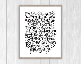 Forever Young Lyrics Print | Bob Dylan Print | Nursery Decor | Baby Shower Gift | Stay Forever Young Lyrics | Graduation Gift