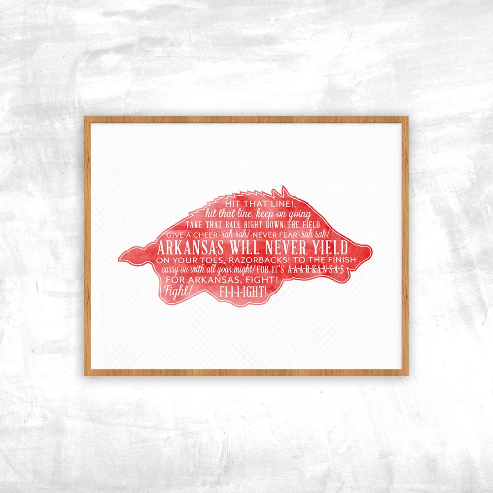 Arkansas Razorback Fight Song print U of A Never Yield Etsy