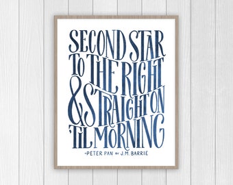 Peter Pan quote | Second Star to the Right Nursery print | Neverland Nursery Art | Disney Playroom Decor | Kids Room | Classic Lit Quotes