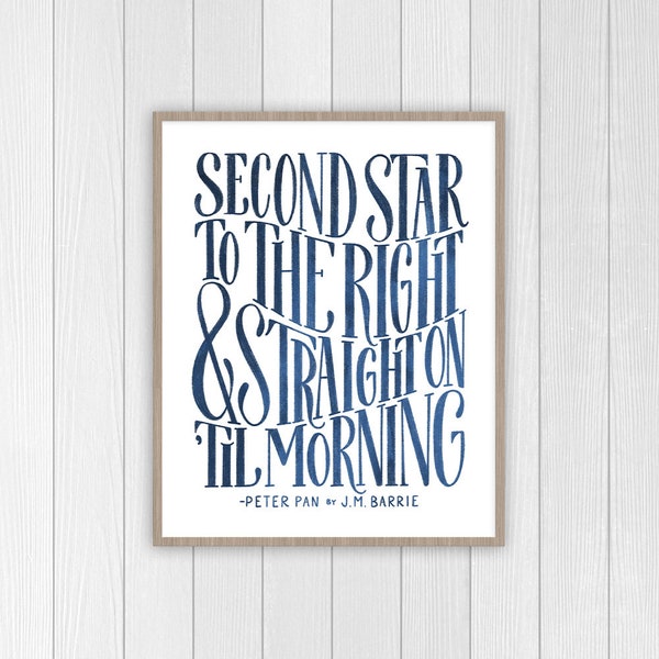 Peter Pan quote | Second Star to the Right Nursery print | Neverland Nursery Art | Disney Playroom Decor | Kids Room | Classic Lit Quotes