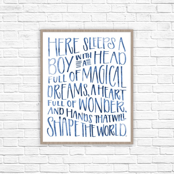 Here Sleeps A Boy Nursery Decor | Nursery Print | Typography Print | Boys Room Decor | Baby Boy Nursery