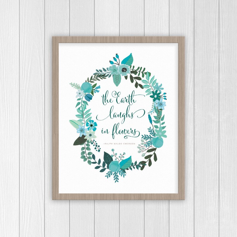The Earth Laughs in Flowers Print | Floral Nursery Decor | Ralph Waldo Emerson Quote | Floral Wreath | Girl Room Art | Baby Girl Nursery Art bild 3