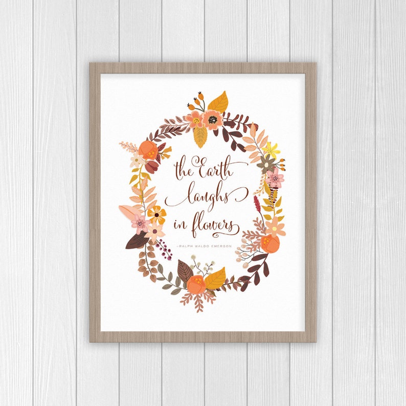 The Earth Laughs in Flowers Print | Floral Nursery Decor | Ralph Waldo Emerson Quote | Floral Wreath | Girl Room Art | Baby Girl Nursery Art bild 2