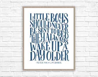 Peter Pan Nursery quote | Little Boys Grow Older print | Classic Literary Quotes | Baby Boy Nursery | Playroom Decor | Boy Room Decor