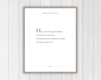 Hope is the Thing with Feathers | Emily Dickinson Poem | Classic Lit | Poetry Artwork | Poetry Poster | Literature Decor | Gifts for Readers