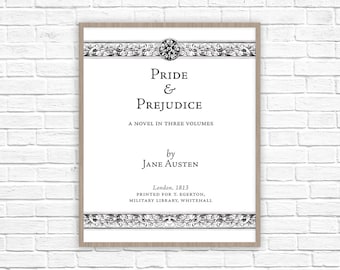 Jane Austen / Orgullo y prejuicio arte impresión / arte del libro / arte de la página de título arte / regalo literario / decoración clásica del hogar lit