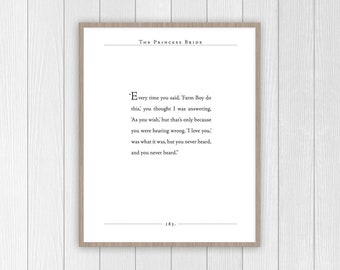 Princess Bride As You Wish Quote | Princess Bride Print | Book Quote | Literary Gift | Classic Quote | Gifts for Wife, Husband, Spouse