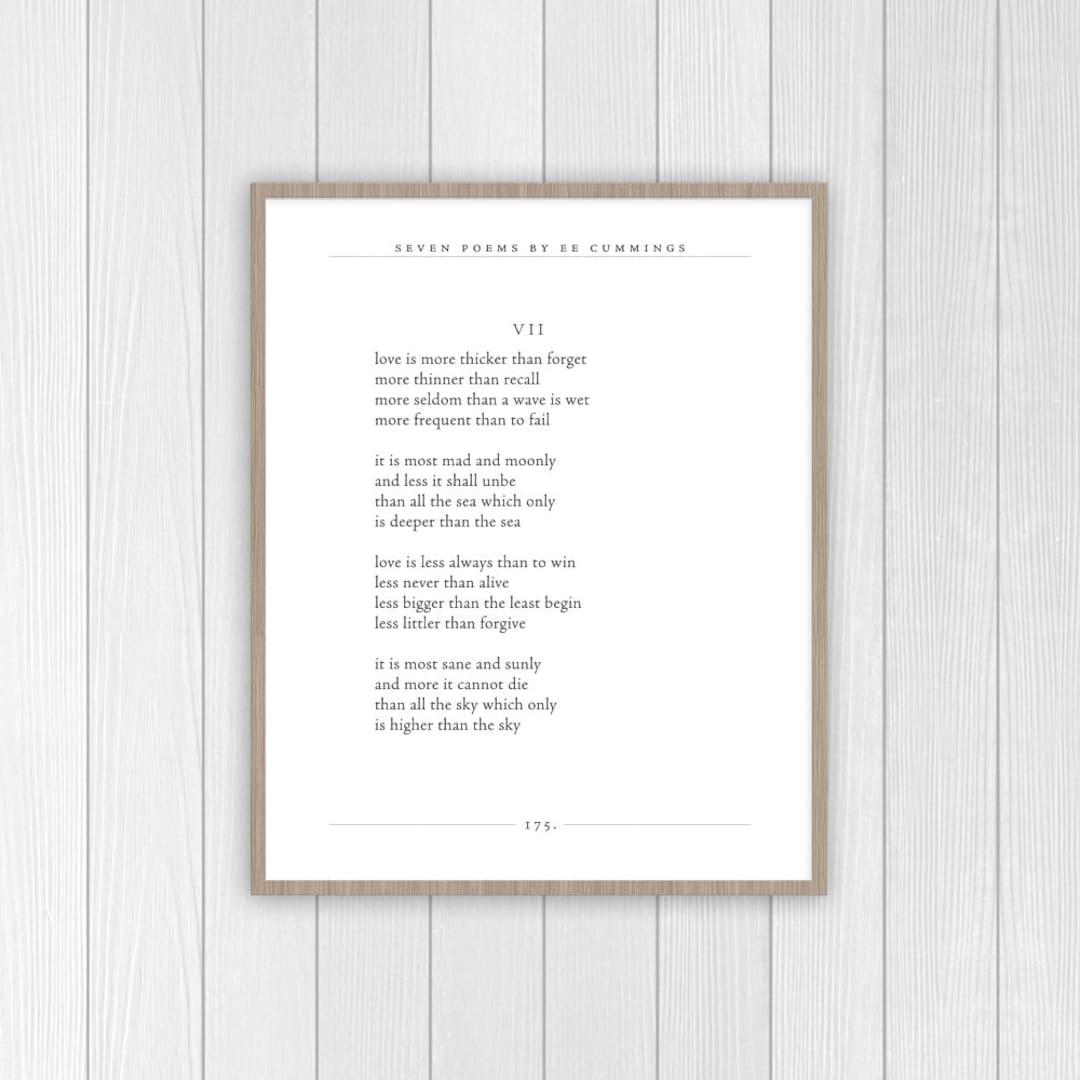 E.e. Cummings Poem Quote | Seven Poems VII Print | Most Beautiful ...