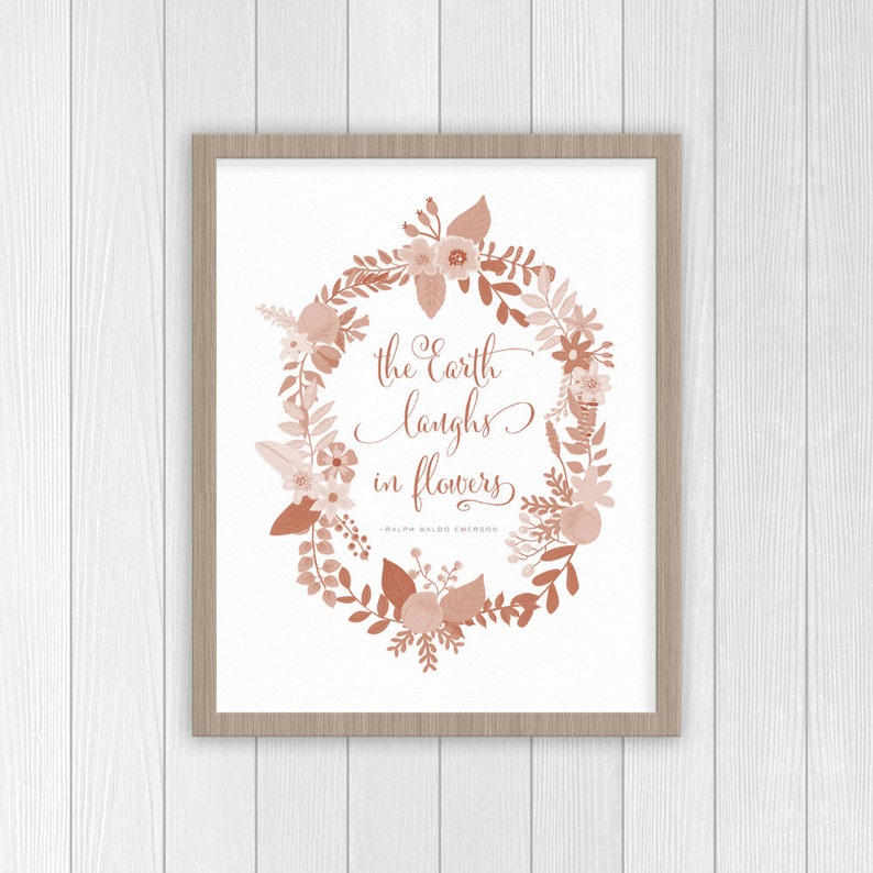 The Earth Laughs in Flowers Print | Floral Nursery Decor | Ralph Waldo Emerson Quote | Floral Wreath | Girl Room Art | Baby Girl Nursery Art bild 5