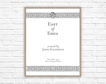 John Steinbeck | East of Eden Print | Book Art | Title Page | Literary Gift | Classic Lit | Office Decor
