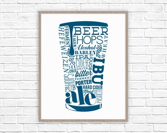 Typography Beer Poster | Bar Art | Father's Day Gift | Gifts for Husband | Gifts for Dad, Men, Brother