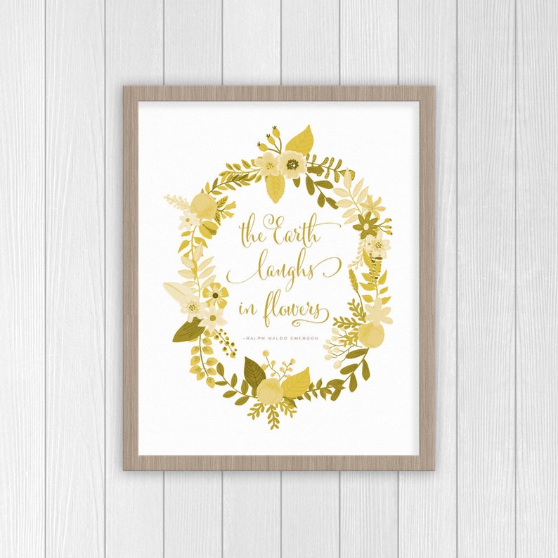 The Earth Laughs in Flowers Print | Floral Nursery Decor | Ralph Waldo Emerson Quote | Floral Wreath | Girl Room Art | Baby Girl Nursery Art bild 4