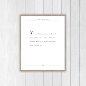 Jane Austen Quote | Pride and Prejudice Art Print | You Have Bewitched Me Body and Soul Quote | Literary Gift | Classic Lit Home Decor