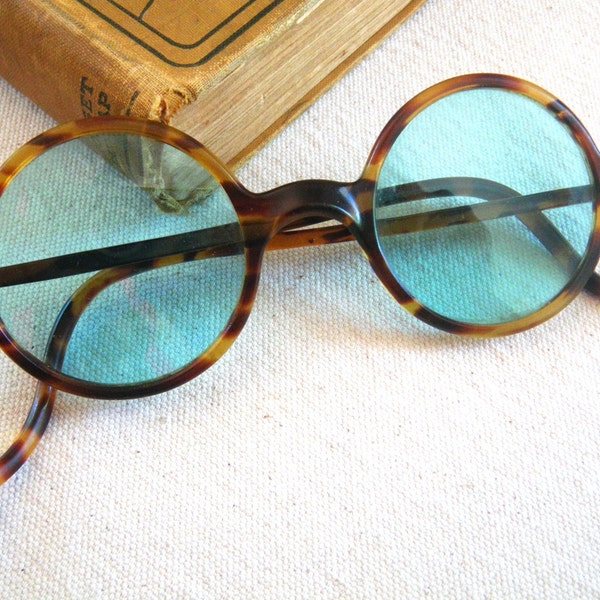 Vintage pale blue round tortoiseshell sunglasses