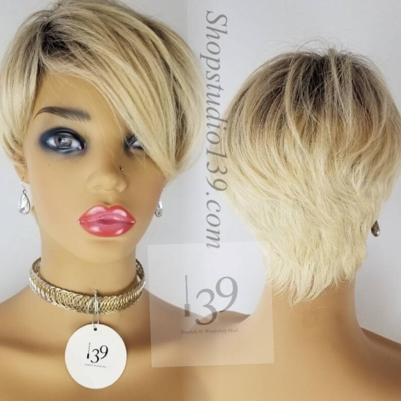 Mia Is A Blonde Ombre Human Hair Short Tapered Pixie Wig Etsy