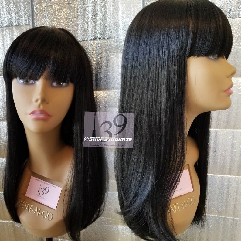 Sexy Blk Human Hair Wig With Bangs Etsy