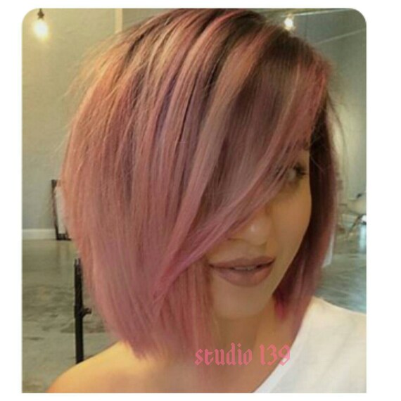 Sexy Ombre Dark Root Lace Front Pink Bob Wig