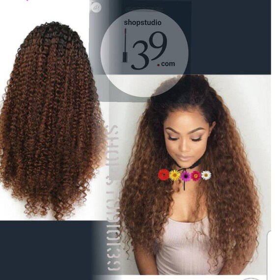 Human Hair Ombre Kinky Curly Lace Front Wig Etsy