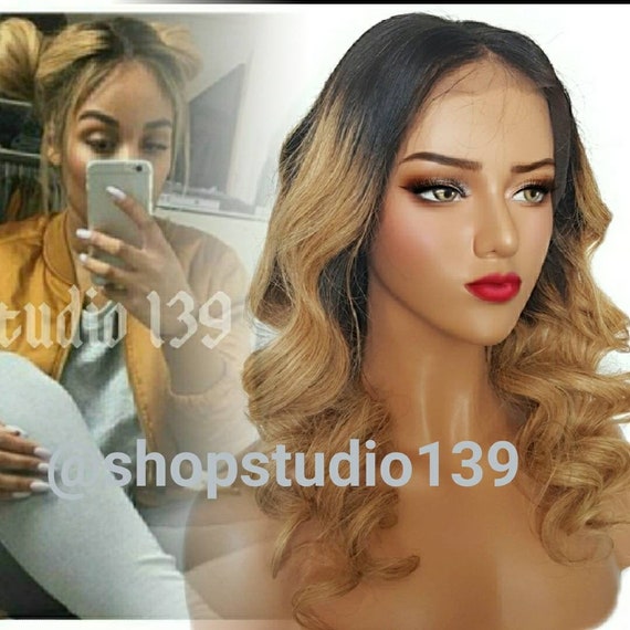 Human Hair Lace Front Ombre Honey Blonde Dark Roots Per Plucked Hairline Perfect For All Skin Tones