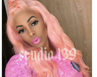 Celebrity inspired pink lace front wig
