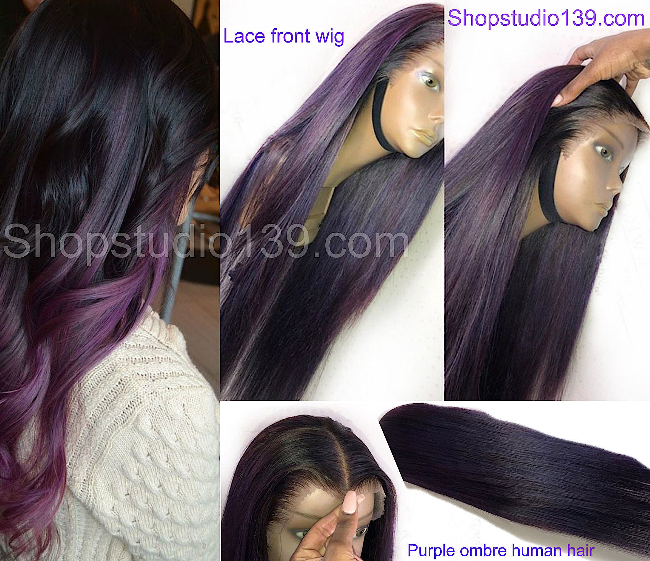 Human Hair Purple Ombre Lacefront Wig 1b Purple 13x6 Deep Etsy