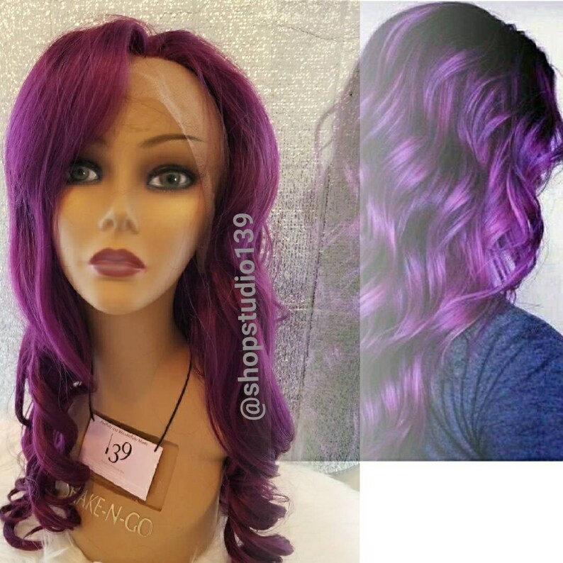 Custom made and colored deep purple body wave lace front wig 24inches