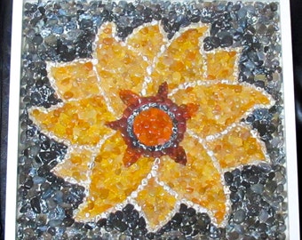 You Are the Sunflower of My Life - Oregon Coast Agates and Jasper - 20" Square Shadow Box Frame - Handmade in the USA