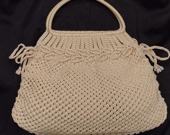 Handbag, hand woven, Beige, large, L 13 inches, W 15, inches, party, casual, One-Of-A-Kind, Unique,