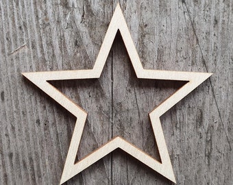 Star outline shape, 3&quot;- 20&quot;, Star cut out, Laser Cut star outline, Unfinished Wood, Cutout shapes for crafts and decorations, Wooden stars