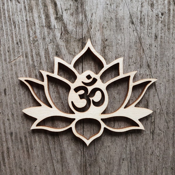 OM lotus flower shape, 3" - 20", CHOOSE SIZE, Om symbol cut out, Laser Cut lotus flower, Cutout Shapes, Wooden cutouts, Om sign lotus