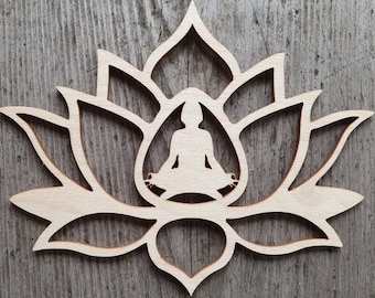 Découpe en bois de fleur de lotus - Décoration de yoga DIY - Contreplaqué de qualité supérieure de 1/8 de pouce d'épaisseur