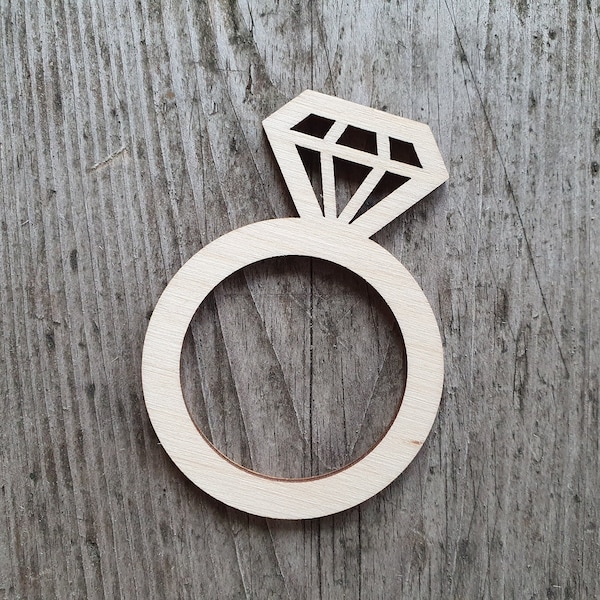 Diamond ring shape, 3" - 20", Laser cut, Ring cut out, Wooden cutouts, Unfinished Wood, Engagement ring cutouts, Wooden cut out