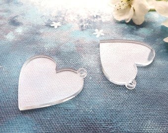 Clear acrylic heart earring blanks, 10, 50 or 100 pcs, Acrylic earring blanks, Jewelry making supplies, Acrylic heart earring pieces