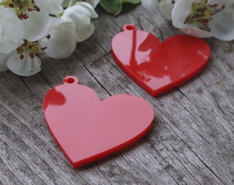 Acrylic heart shape earring blanks, 10, 50 or 100 pcs, Red acrylic earring blanks, Jewelry making supplies, Heart acrylic earring pieces