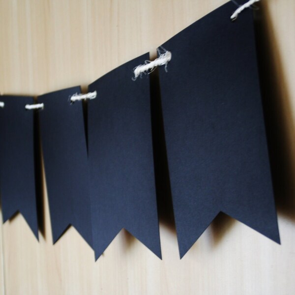 Black pennant banner, Large Black Flag bunting, 5 inch wide, Pennant garland, Birthday banner, Bunting flag, Black garland, Flag garland