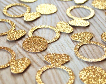 Engagement Ring Confetti, 50 pieces total, Ring and Circle Glitter Paper Confetti