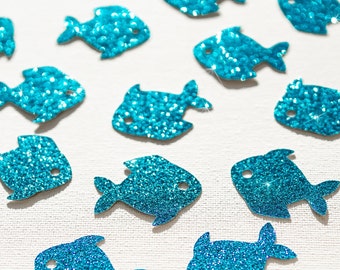 Glitter Paper Fish Cutouts - Fish Confetti - Under The Sea Themed Table Confetti - Choose SIZE and COLOR!
