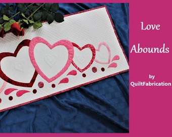 Valentine Table Runner, Hearts, Valentines, Quilt Pattern, Love Abounds, Holiday, Home Decor, Applique, Valentine Decoration, Modern Decor