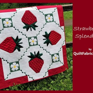 Strawberry Splendor, Wall Hanging, Instant Download PDF Quilt Pattern, Red, Flowers, Seasonal Decor, Fruit Decor, Modern image 1