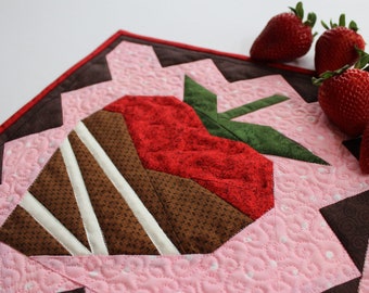 Chocolate Dipped Strawberries Table Runner, Instant Download PDF Quilt Pattern, Paper Pieced Intermediate Level