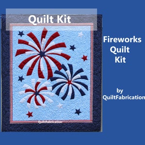 Fireworks Quilt Kit, Wall Art, Fourth of July, Red, White and Blue Quilt, Beginner Quilt, Modern Patriotic Applique Decor image 1