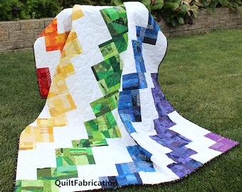 Celilo, Easy Beginner Quilt Pattern, Multi Size, Two Color, Rainbow, Scrap Quilt, Instant PDF Download