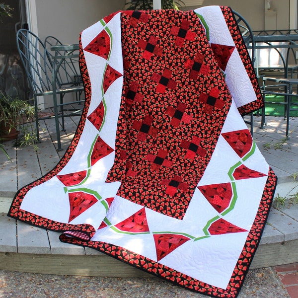 Watermelon Delight, Summer Picnic Quilt, Intermediate PDF Quilt Pattern, Lap, Twin Sizes, Watermelon Decoration