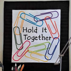 Hold It Together, Paperclips Wall Hanging, Modern Applique Quilt Pattern, Instant PDF Download, Humorous Art Decor image 1