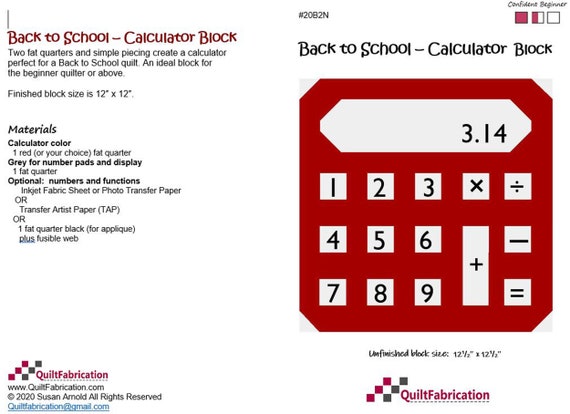 Back to School Calculator, Quilt Block, Easy Beginner Pattern 