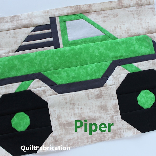 Monster Truck Quilt Block Pattern, Piper, Instant PDF Download, Beginner Pattern