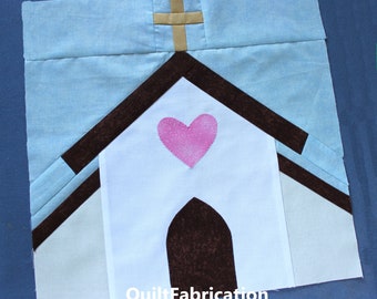 Bruiloftkapel Quiltblok, Gemiddeld vaardigheidsniveau, Paper Piecing, Applique, Instant Download PDF