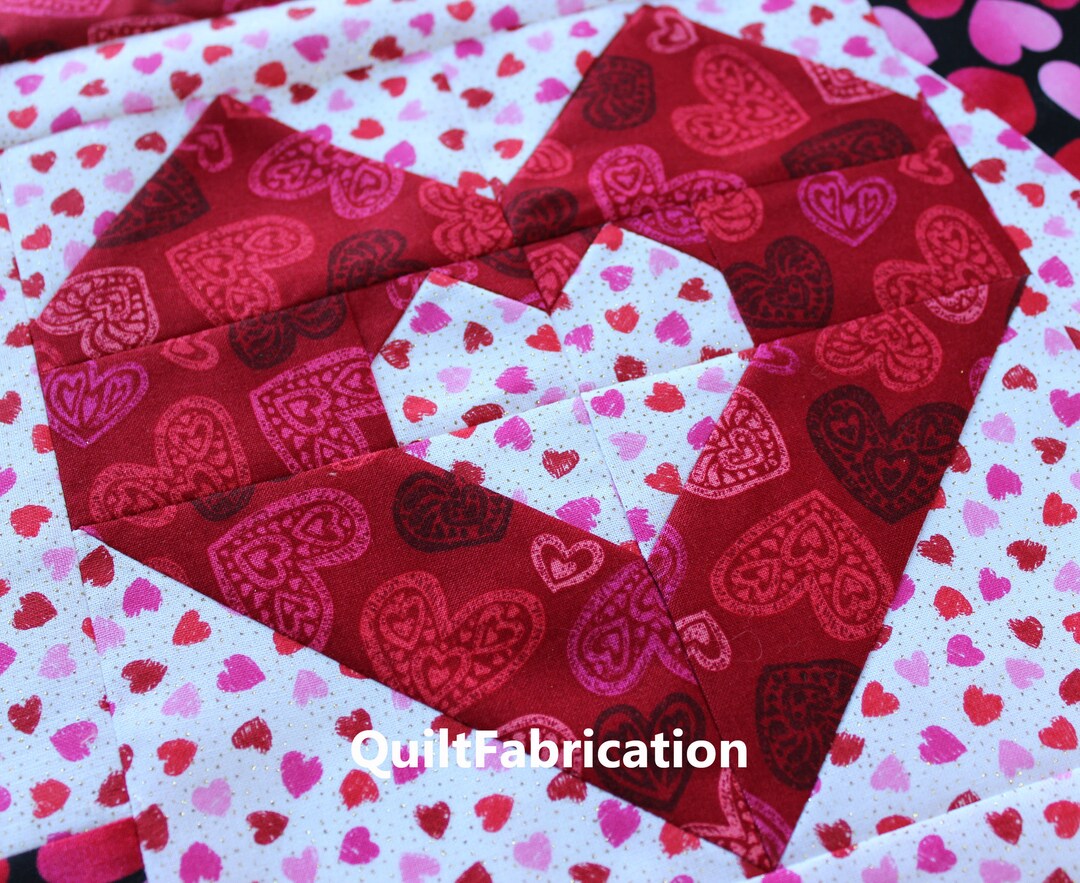 Double Heart Quilt Block PDF Download Pattern, Valentine's Day